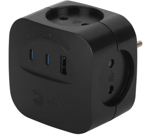 Разветвитель 4-м SP-4-3USBAC-B + 3 USB A+C со шторками 10А чер. Эра Б0069084