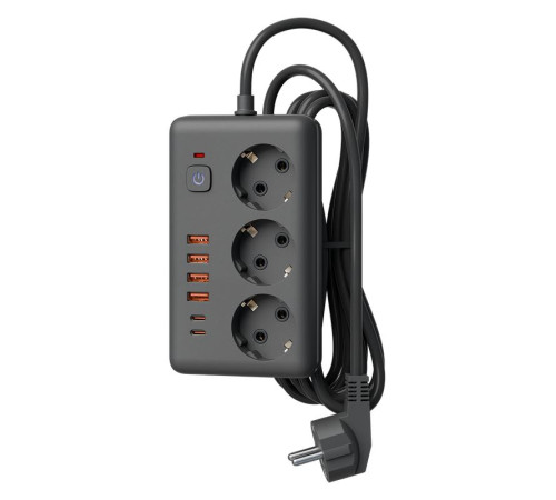 Удлинитель с сетевым фильтром 3х1.5м 10А 4USB + 2USBC 2500Вт ПВС 3х1 прямоуг. черн. КОСМОС FKsm1.5m-3gPF(B)USB