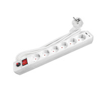 Удлинитель с сетевым фильтром 6х3м с заземл. 10А IP20 2.2кВт USB type-A + type-C ПВС 3х0.75 с выкл. бел. UNIVersal 2544