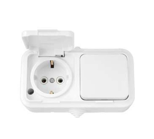 Блок ОП (розетка с заземл. + 1-кл. выкл.) IP44 бел. Bylectrica В-РЦ-657