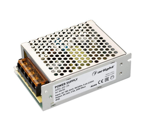 Блок питания ARS-60-24 24В 2.5А 60Вт IP20 сетка 2 года Arlight 026153