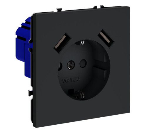 Розетка 1-м СП S70 16А с USB A+A с заземл. защ. шторки механизм графит Voltum VLS040407
