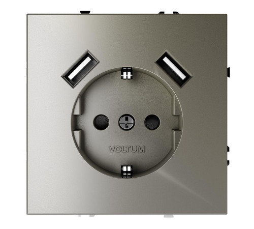Розетка 1-м СП S70 16А с USB A+A с заземл. защ. шторки механизм шелк Voltum VLS040404