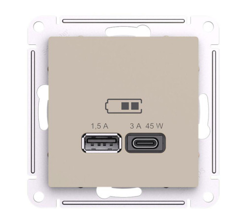 Розетка USB AtlasDesign тип A+C 45Вт высокоскор. ЗУ QC PD механизм песочн. SE ATN001229