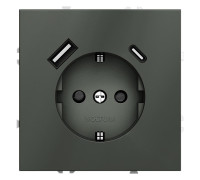 Розетка 1-м СП S70 16А с USB A+С с заземл. защ. шторки механизм титан Voltum VLS040506