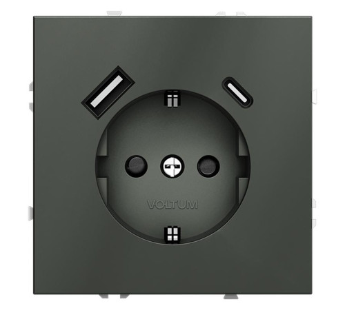 Розетка 1-м СП S70 16А с USB A+С с заземл. защ. шторки механизм титан Voltum VLS040506