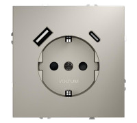 Розетка 1-м СП S70 16А с USB A+С с заземл. защ. шторки механизм кашемир Voltum VLS040503