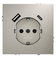 Розетка 1-м СП S70 16А с USB A+С с заземл. защ. шторки механизм кашемир Voltum VLS040503