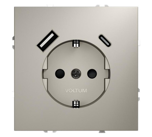 Розетка 1-м СП S70 16А с USB A+С с заземл. защ. шторки механизм кашемир Voltum VLS040503