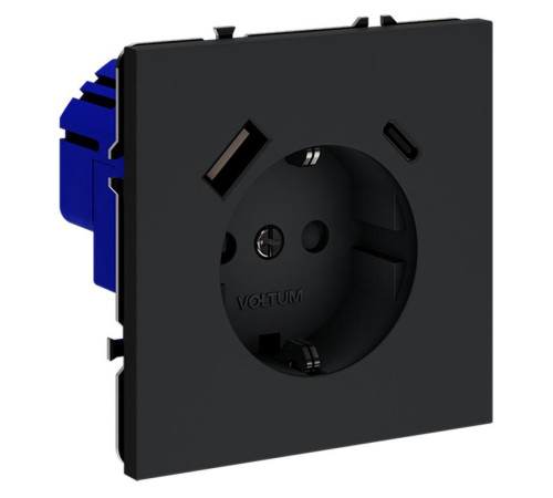 Розетка 1-м СП S70 16А с USB A+С с заземл. защ. шторки механизм графит Voltum VLS040507
