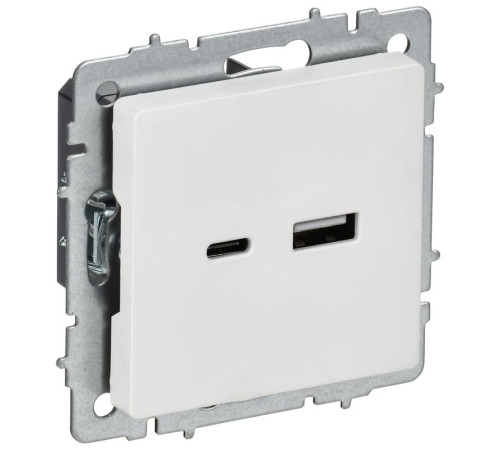 Розетка BRITE РЮ11-1-БрАБ 18Вт USB A+C механизм арктич. бел. IEK BR-U22-018-K91