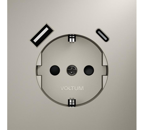 Розетка 1-м СП S70 16А с USB A+С с заземл. защ. шторки механизм кашемир Voltum VLS040503