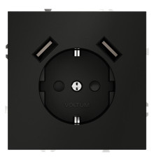 Розетка 1-м СП S70 16А с USB A+A с заземл. защ. шторки механизм черн. матов. Voltum VLS040408