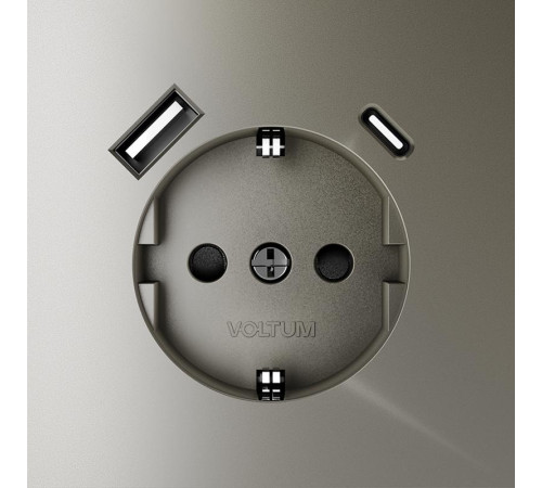 Розетка 1-м СП S70 16А с USB A+С с заземл. защ. шторки механизм шелк Voltum VLS040504