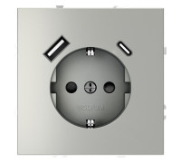 Розетка 1-м СП S70 16А с USB A+С с заземл. защ. шторки механизм сталь Voltum VLS040505