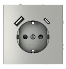 Розетка 1-м СП S70 16А с USB A+С с заземл. защ. шторки механизм сталь Voltum VLS040505