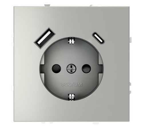 Розетка 1-м СП S70 16А с USB A+С с заземл. защ. шторки механизм сталь Voltum VLS040505