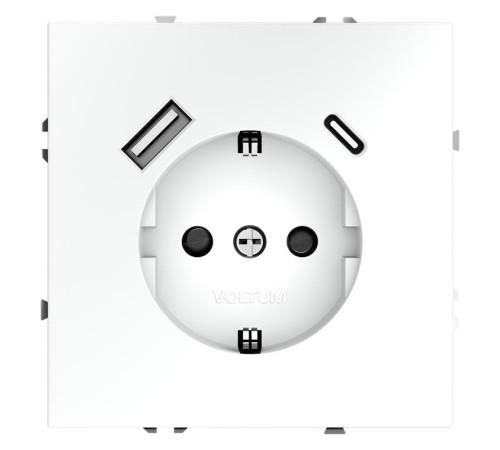 Розетка 1-м СП S70 16А с USB A+С с заземл. защ. шторки механизм бел. матов. Voltum VLS040502