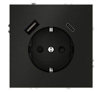 Розетка 1-м СП S70 16А с USB A+С с заземл. защ. шторки механизм черн. матов. Voltum VLS040508