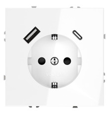 Розетка 1-м СП S70 16А с USB тип A+С механизм с заземл. защ. шторки бел. глянцевый Voltum VLS040501