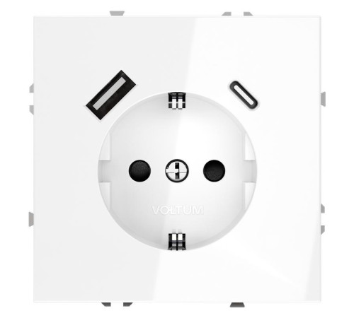 Розетка 1-м СП S70 16А с USB тип A+С механизм с заземл. защ. шторки бел. глянцевый Voltum VLS040501