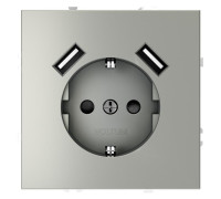 Розетка 1-м СП S70 16А с USB A+A с заземл. защ. шторки механизм сталь Voltum VLS040405