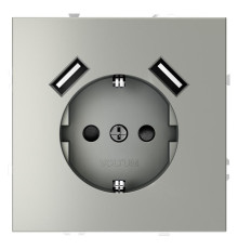 Розетка 1-м СП S70 16А с USB A+A с заземл. защ. шторки механизм сталь Voltum VLS040405