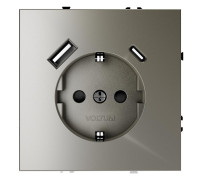 Розетка 1-м СП S70 16А с USB A+С с заземл. защ. шторки механизм шелк Voltum VLS040504