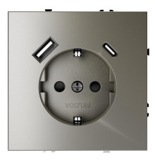 Розетка 1-м СП S70 16А с USB A+С с заземл. защ. шторки механизм шелк Voltum VLS040504