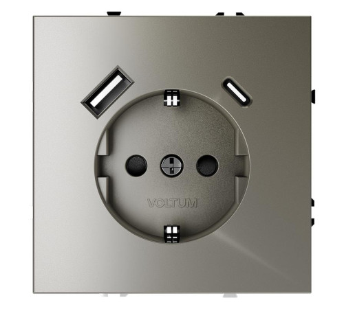 Розетка 1-м СП S70 16А с USB A+С с заземл. защ. шторки механизм шелк Voltum VLS040504