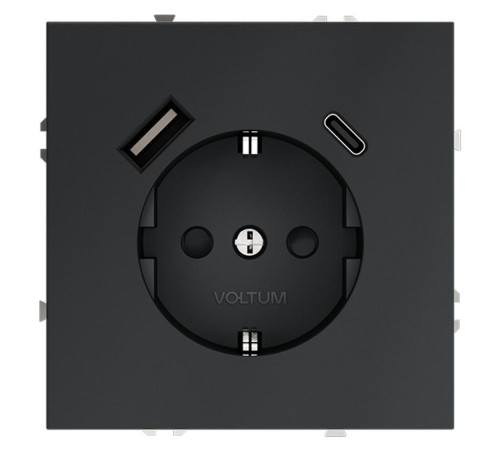 Розетка 1-м СП S70 16А с USB A+С с заземл. защ. шторки механизм графит Voltum VLS040507