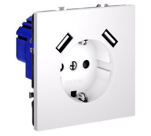 Розетка 1-м СП S70 16А с USB A+A с заземл. защ. шторки механизм бел. матов. Voltum VLS040402