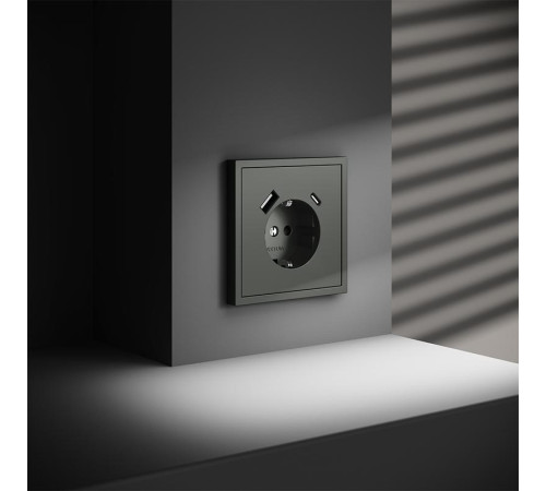 Розетка 1-м СП S70 16А с USB A+С с заземл. защ. шторки механизм титан Voltum VLS040506