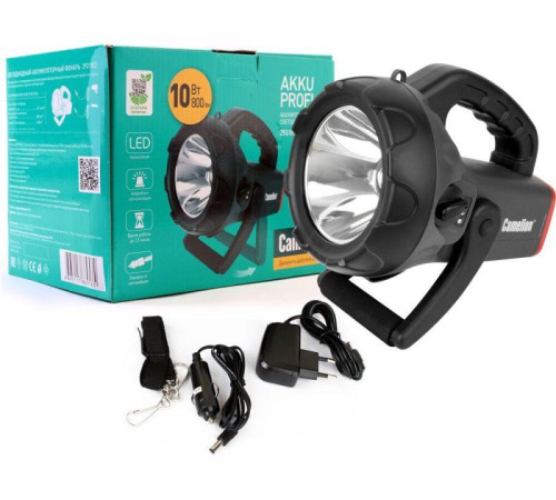 Фонарь аккумуляторный 2931R2 LED CREE 10Вт аккум. 4В 4А.ч 220В/12В карбон (кор.) Camelion 11459