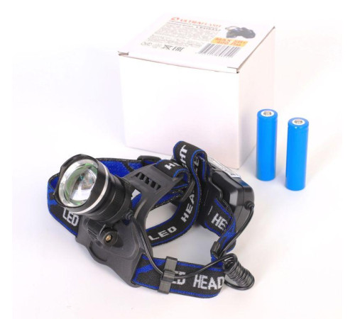 Фонарь аккумуляторный налобный LED5337 3.7В 1LED 5Вт фокус 2 ак. 3 режима USB бокс черн. Ultraflash 15016