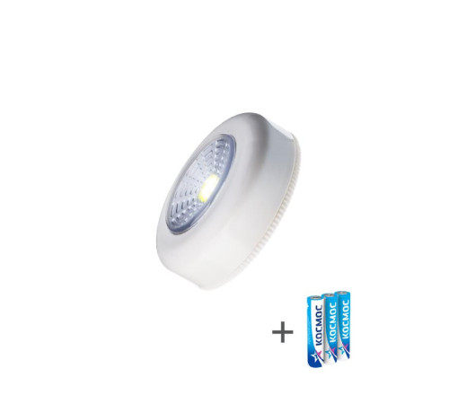 Фонарь-подсветка 1Вт COB LED 3xAAA (R03) корпус ABS-пластик бел. самокл. поверхность в комплекте двустор. скотч КОСМОС KOC305B