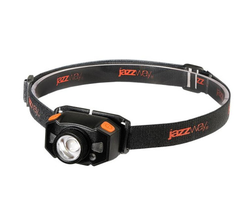 Фонарь аккумуляторный налобный AccuH1-L5WZ-og zoom LED 5Вт + 2хRED SMD IP54 5 режимов: 100проц. 180лм 3.5ч/50проц. 110лм 5.5ч/30проц. 65лм 15ч/красн. 28ч/мигающ. красн. 12ч аккум. 0.8А.ч управл. жестами черн./оранж. JazzWay 5036611