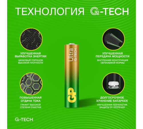 Элемент питания алкалиновый AAA/LR03 1.5В Ultra Alkaline G-Tech 24AUA21-2CRSBC2 20/160 (блист.2шт) GP 1232