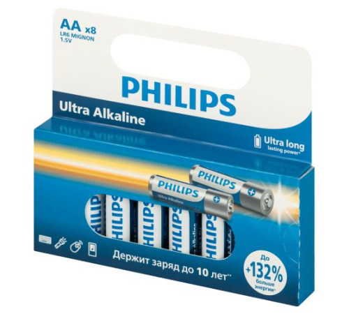 Элемент питания алкалиновый AA/LR6 1.5В Ultra (уп.8шт) Philips Б0064633