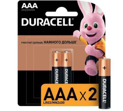 Элемент питания алкалиновый AAA/LR03/MN2400 Basic BP-2 (блист.2шт) Duracell Б0014052/Б0026812