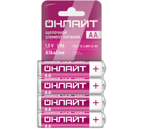 Элемент питания алкалиновый 90 638 OBT-02 LR6-SHBP4 (уп.4шт) ОНЛАЙТ 90638