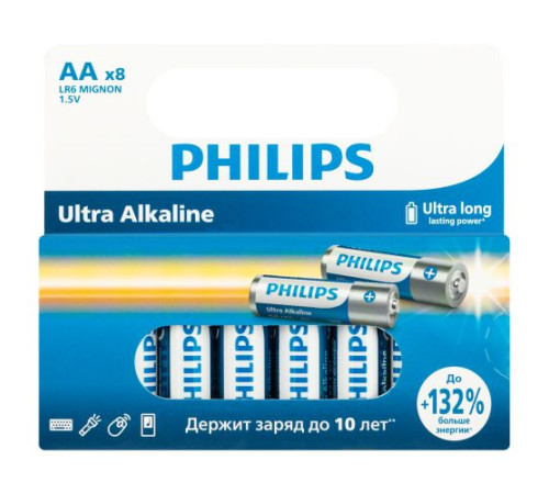Элемент питания алкалиновый AA/LR6 1.5В Ultra (уп.8шт) Philips Б0064633