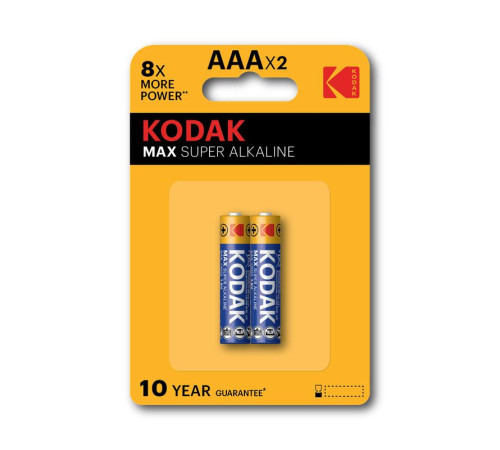Элемент питания алкалиновый AAA/LR03 1.5В MAX SUPER Alkaline (блист. 2шт) KODAK Б0005132