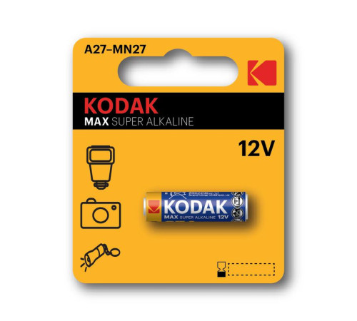 Элемент питания алкалиновый A27/MN27/8LR732 12В MAX SUPER Alkaline (блист. 1шт) KODAK Б0047482