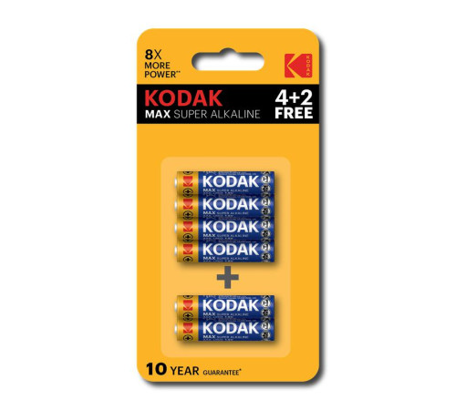 Элемент питания алкалиновый AAA/LR03 1.5В MAX SUPER Alkaline (блист. 6шт) KODAK Б0064252