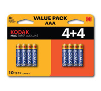 Элемент питания алкалиновый AAA/LR03 1.5В MAX SUPER Alkaline (блист. 8шт) KODAK Б0057079