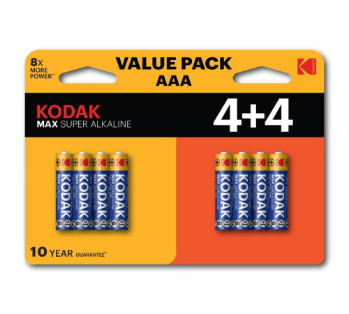 Элемент питания алкалиновый AAA/LR03 1.5В MAX SUPER Alkaline (блист. 8шт) KODAK Б0057079