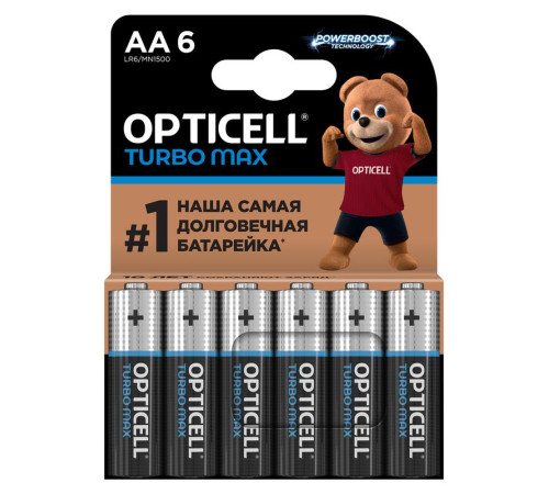 Элемент питания алкалиновый AA/LR6 (блист. 6шт) Turbo Max Opticell 6053005