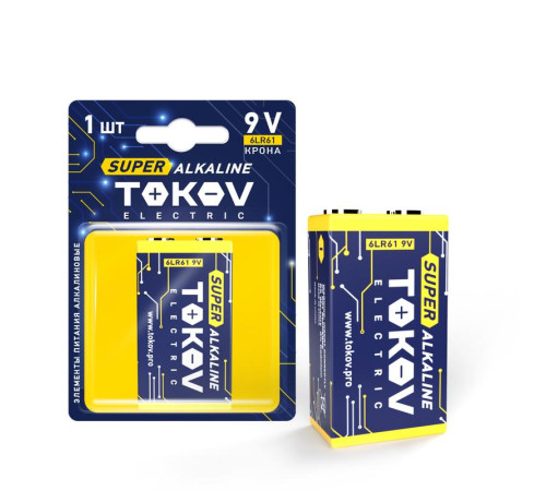 Элемент питания алкалиновый 6LR61 крона (блистер 1шт) TOKOV ELECTRIC TKE-ALS-6LR61/B1