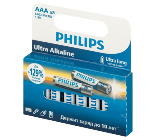 Элемент питания алкалиновый AAA/LR03 1.5В Ultra (уп.8шт) Philips Б0064649